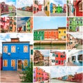 Colored houses of Burano, collage Royalty Free Stock Photo