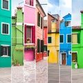 Colored houses of Burano, collage Royalty Free Stock Photo