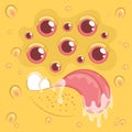 Colored hungry eight eyes monster avatar background Vector