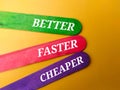 Colored ice cream stick with the word BETTER FASTER CHEAPER