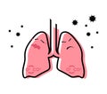 Colored icon, bacteria and viruses attack the lungs and respiratory organs. The importance of disease prevention. Isolated vector Royalty Free Stock Photo