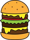 Colored icon big burger with salad and cheese and cutlet