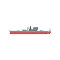 Colored icon of large military tanker. Ship with naval artillery. Combat boat. Flat vector illustration. Graphic design Royalty Free Stock Photo