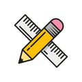Colored icon lead pencil and iron ruler Royalty Free Stock Photo