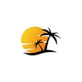 Colored icon of palm trees on the island, sunset. Vector illustration eps 10 Royalty Free Stock Photo