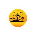 Colored icon of palm trees on the island, sunset. Vector illustration eps 10 Royalty Free Stock Photo