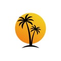 Colored icon of palm trees on the island, sunset. Vector illustration eps 10 Royalty Free Stock Photo