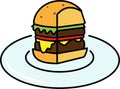 Colored icon part of a hamburger with salad and cheese and cutlet on a plate