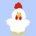 Colored icon rooster in cartoon style on blue background