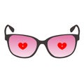 Colored icon sunglasses with pink glasses with hearts inside.