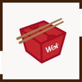 Colored icon wok box and chopsticks, placed in a square