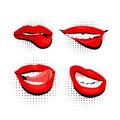 Colored icons shiny red lips pop art