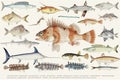 Colored illustration of fish drawing collection Royalty Free Stock Photo