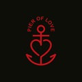 Colored illustration of a red heart, anchor and text on a black background.