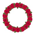 Colored illustration of a round wreath of red roses. Isolated vector object.