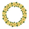 Colored illustration of a round wreath of yellow roses. Isolated vector object.