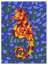 Colored Illustration in stained glass style with abstract Seahorse.