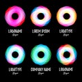 Colored intersecting ovals on black background. Abstract twist vector colorful logo. Collection shiny logos