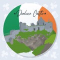 Colored irish sticker with dunluce castle landmark Vector