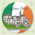 Colored irish sticker with kylemore castle landmark Vector