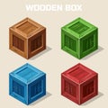 Colored isometric Wooden box icon