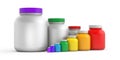 Colored jars with white lids - rainbow