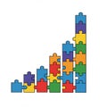 Colored jigsaw puzzle pieces form a staircase-like bar chart on a plain white Royalty Free Stock Photo