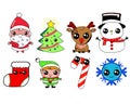 All in OneChristmas Colored kawaai Cute Pretty Santa tree deer snow man Vector Images 2019 Christmas