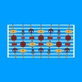 Colored kebab on the grill. Stylish shashlik on skewers with meat and vegetables on a blue background. Vector flat style