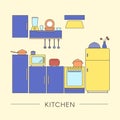 Colored Kitchen Interior in Thin Line Style