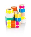 Colored label rolls isolated on white background with shadow reflection, clipping, vector path.