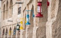 Colored lanterns hanging in old town Souq Waqif, Doha, Qatar Royalty Free Stock Photo