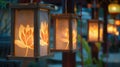 Colored lanterns on Vesak day for celebrating Buddha's birthday in Eastern culture, that made from paper and candle