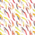 Colored leaves, feathers. Seamless autumn pattern. Watercolor - vintage style Royalty Free Stock Photo