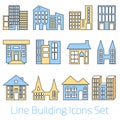 Colored line Building Icons Set