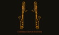 Colored line drawings of outline Contrabass Clarinet ensemble musical instrument contour