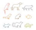 Colored line group of pets. Silhouettes animals