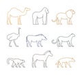 Colored line set of african animals