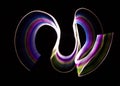 Colored lines on black background. 3D illustration or 3D representation. Abstract art