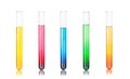 Colored liquids in five test tubes isolated over white backgroun Royalty Free Stock Photo