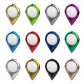 Colored location pins. Location symbol. Navigator pin checking. Location map icons. Royalty Free Stock Photo