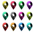 Colored location pins. Location symbol. Navigator pin checking. Location map icons. Royalty Free Stock Photo