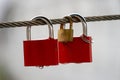 Colored locks hanging on the bridge for love Royalty Free Stock Photo