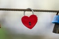 Colored locks hanging on the bridge for love Royalty Free Stock Photo