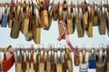 Colored locks hanging on the bridge for love Royalty Free Stock Photo