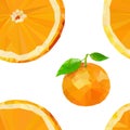 Colored low poly orange fruit, seamless pattern