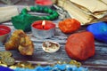 Colored magic stones. Fortune-telling background. Magic and amulets