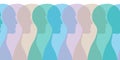 Colored man profiles side view seamless pattern