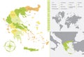 Colored map of Greece with administrative division detailed vector illustration