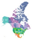 Colored map of USA, Canada and Mexico states Royalty Free Stock Photo